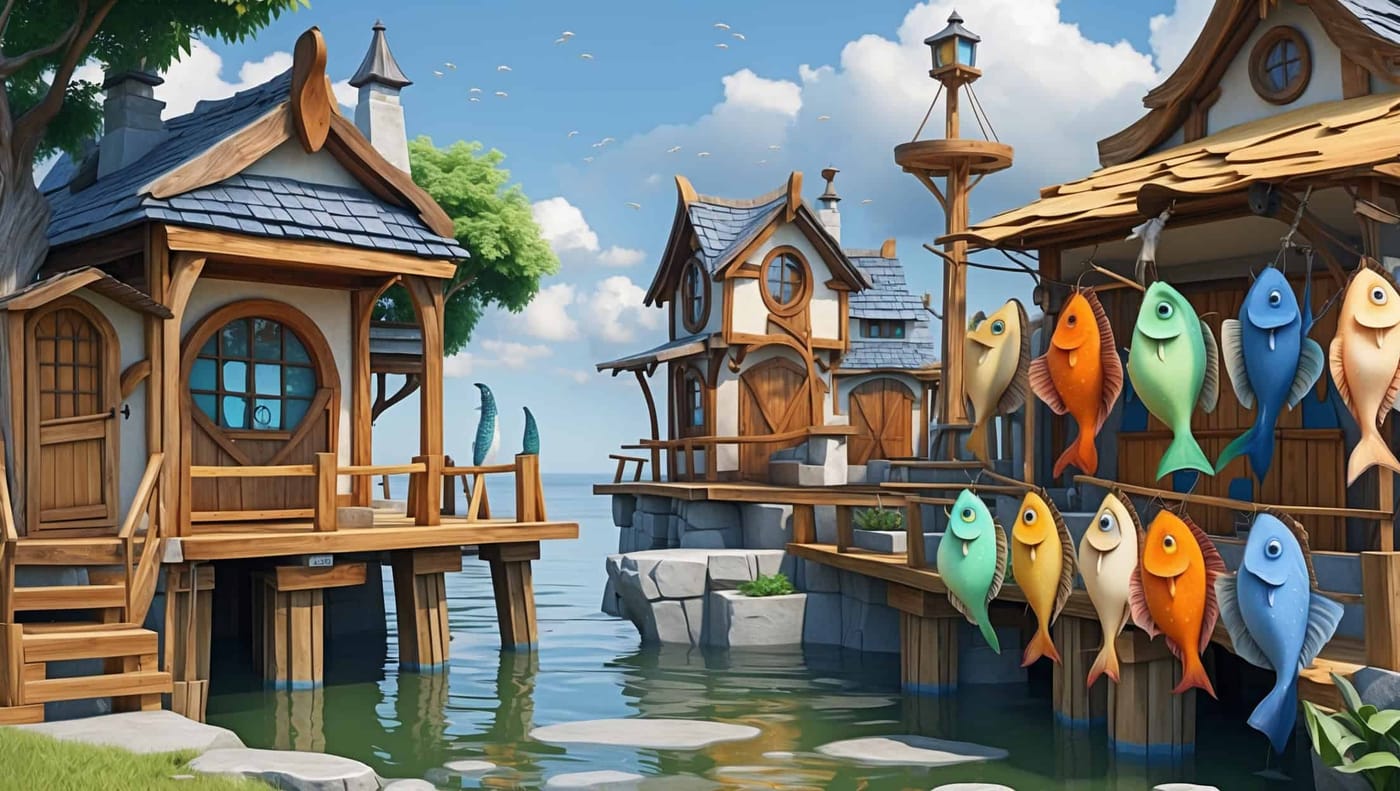 Wooden houses on a lakeside pier